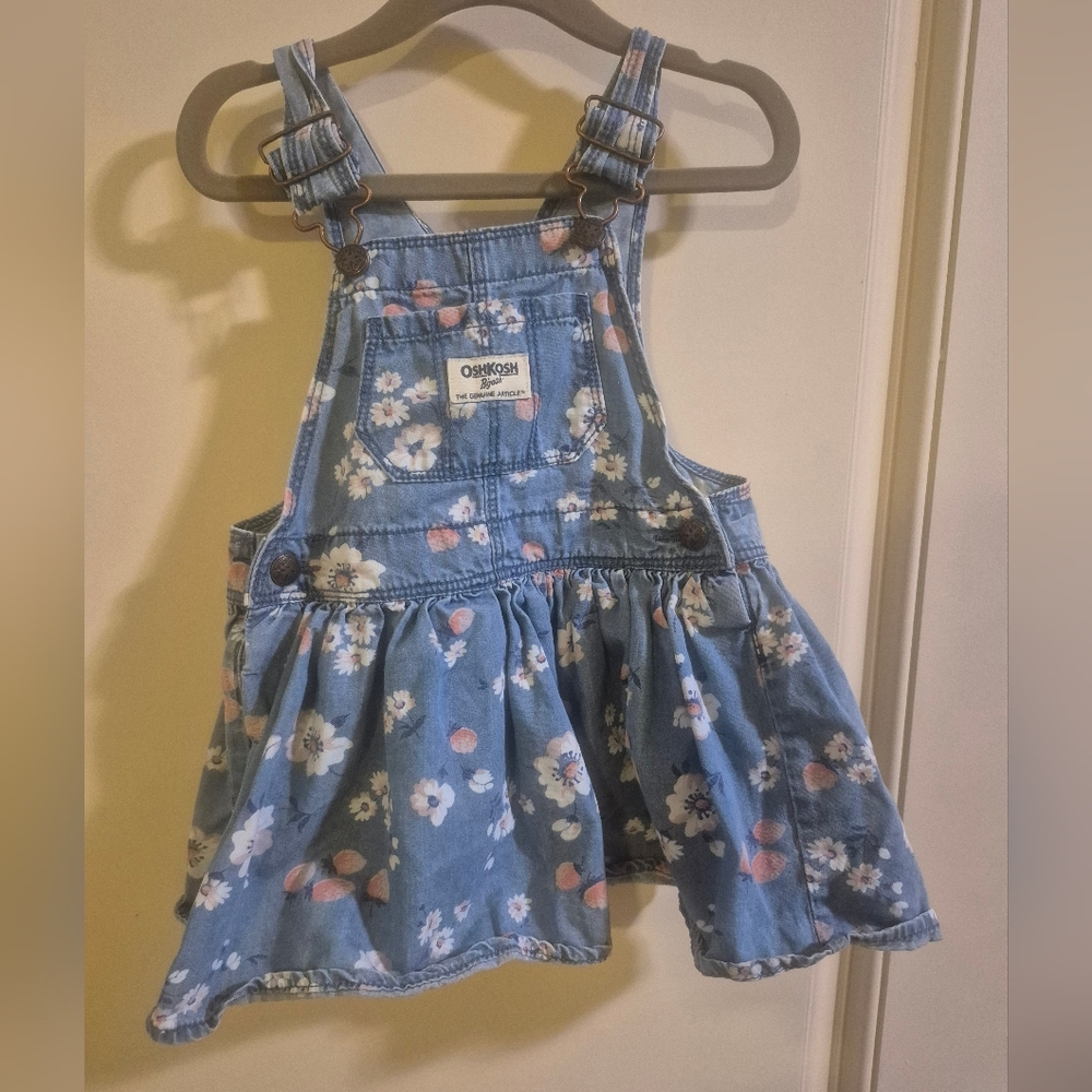 OshKosh B'gosh Blue Floral Denim Overall Dress